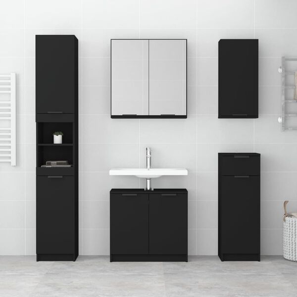 vidaXL Armoire de salle de bain noir 32x34x188,5 cm bois d'ing&eacute;nierie