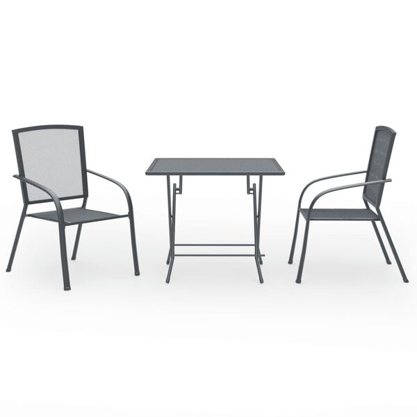 vidaXL Ensemble &agrave; manger de jardin 3 pcs Acier Anthracite