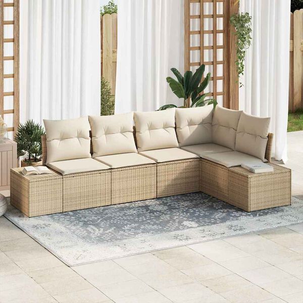 vidaXL Ensemble de canap&eacute; de jardin 5 pcs Beige et cr&egrave;me polyrotin