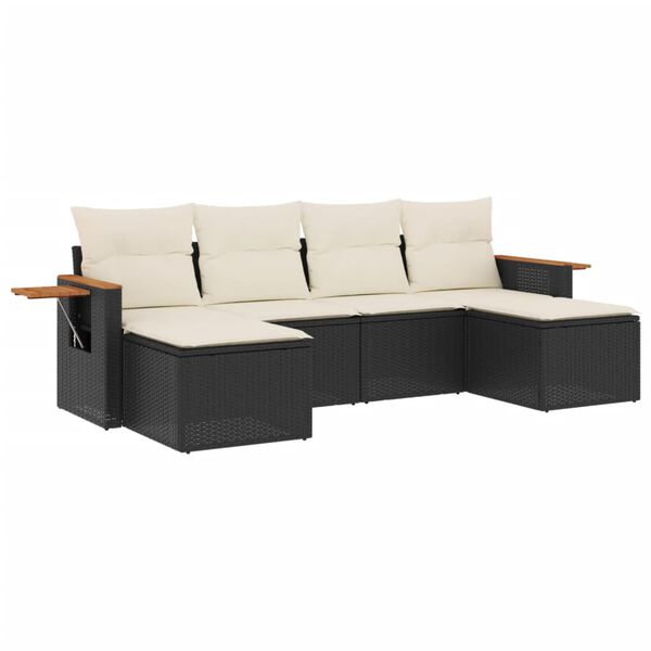 vidaXL Salon de jardin 6 pcs avec coussins noir r&eacute;sine tress&eacute;e