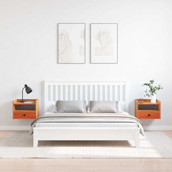 vidaXL Table de chevet avec tiroir 2 pcs Brun cire 38 x 36 x 29,5 cm
