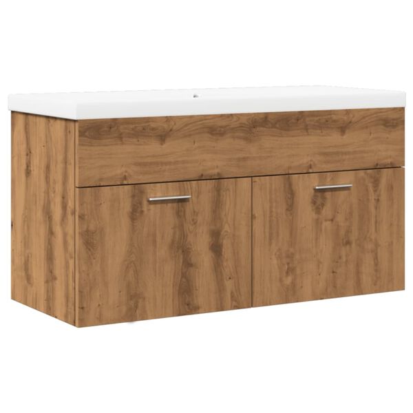 vidaXL Armoire lavabo de bain avec bassin int&eacute;gr&eacute; ch&ecirc;ne artisanal