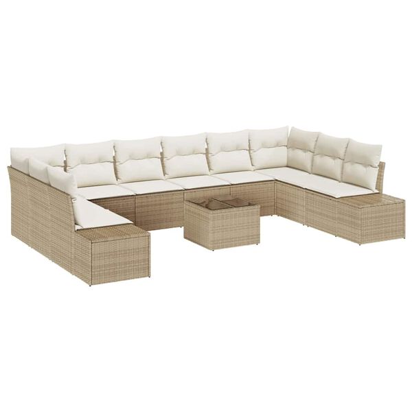 vidaXL Ensemble de canap&eacute; de jardin 10 pcs Beige et cr&egrave;me Polyrotin
