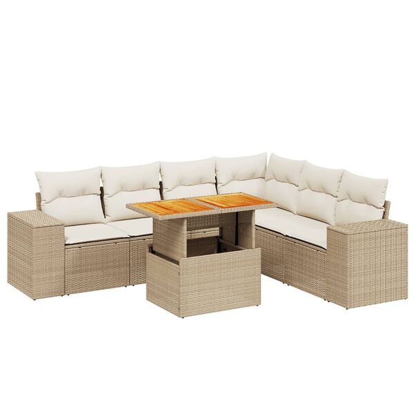 vidaXL Salon de jardin avec coussins 7 pcs beige r&eacute;sine tress&eacute;e