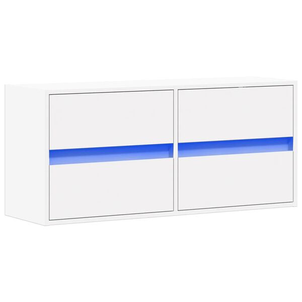 vidaXL Meuble TV mural avec lumi&egrave;res LED blanc 100x31x45 cm