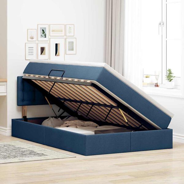 vidaXL Lit avec rangement et LED avec matelas Bleu 120 x 200 cm tissu