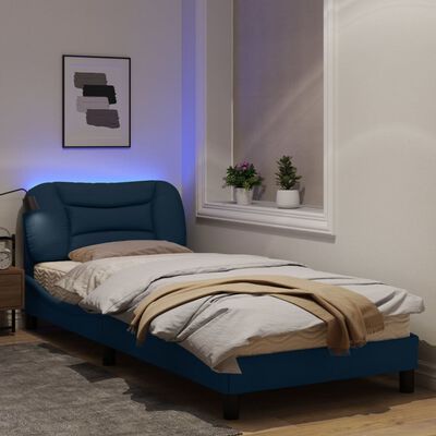 vidaXL Cadre de lit avec lumières LED bleu 90x200 cm tissu