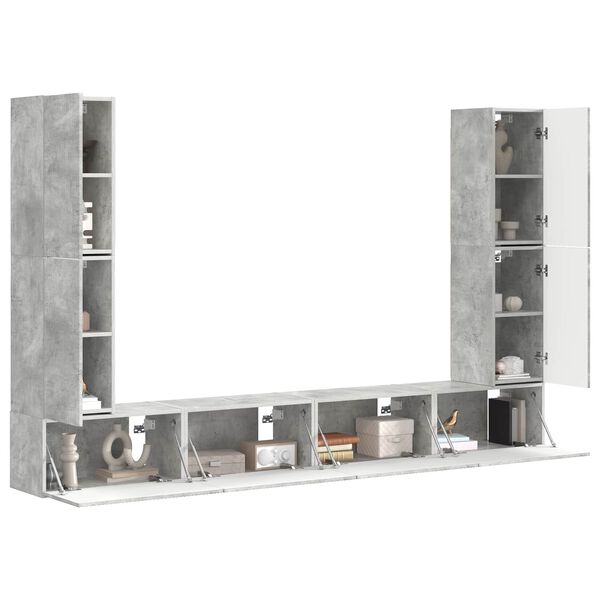 vidaXL Ensemble meuble TV 8 pcs Gris b&eacute;ton Bois d'ing&eacute;nierie