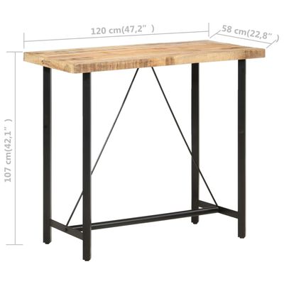 vidaXL Table de bar 120x58x107 cm Bois de manguier brut
