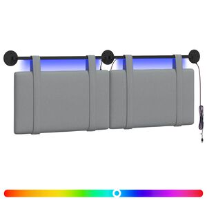 vidaXL T&ecirc;te de lit suspendue Avec lumi&egrave;re LED Gris clair Tissu