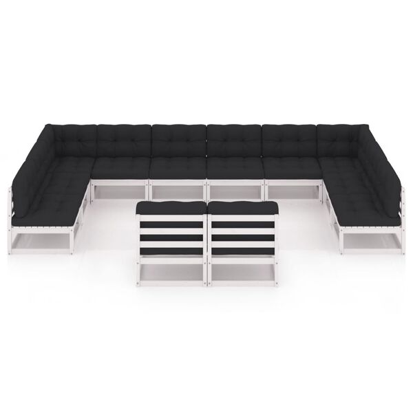 vidaXL Salon de jardin 12 pcs avec coussins Blanc Bois de pin massif