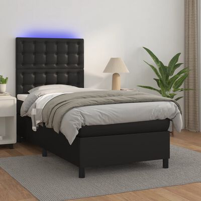 vidaXL Sommier à lattes de lit avec matelas et LED Noir 90x190 cm