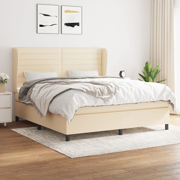 vidaXL Sommier &agrave; lattes de lit avec matelas Cr&egrave;me 160x200 cm Tissu