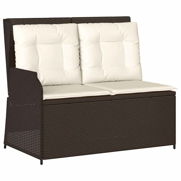 vidaXL Banc inclinable de jardin avec coussins marron r&eacute;sine tress&eacute;e
