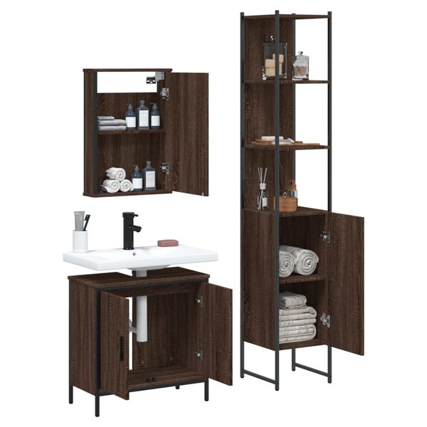 vidaXL Ensemble de meubles de salle de bain 3 pcs Ch&ecirc;ne marron