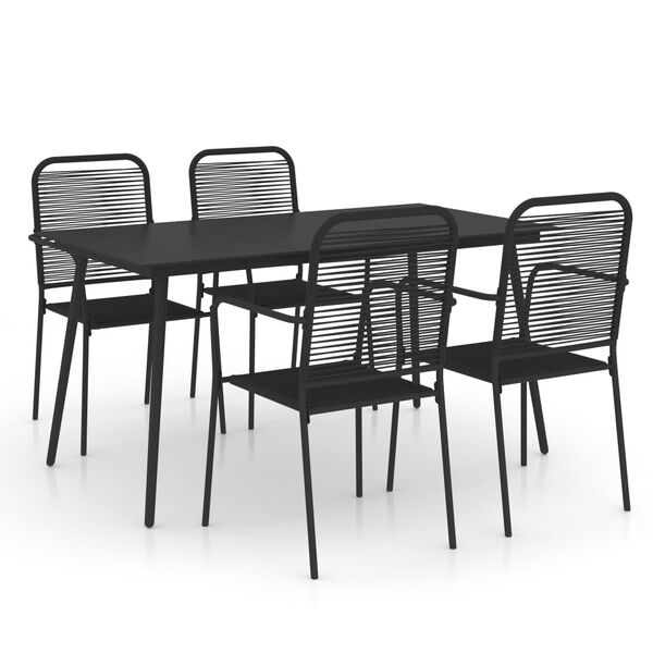 vidaXL Ensemble à manger de jardin 5 pcs Corde en coton et acier Noir