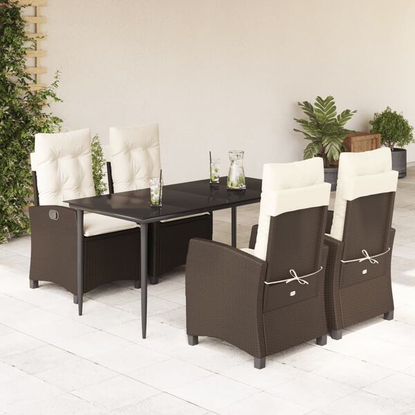 vidaXL Ensemble &agrave; manger de jardin 5 pcs et coussins marron poly rotin