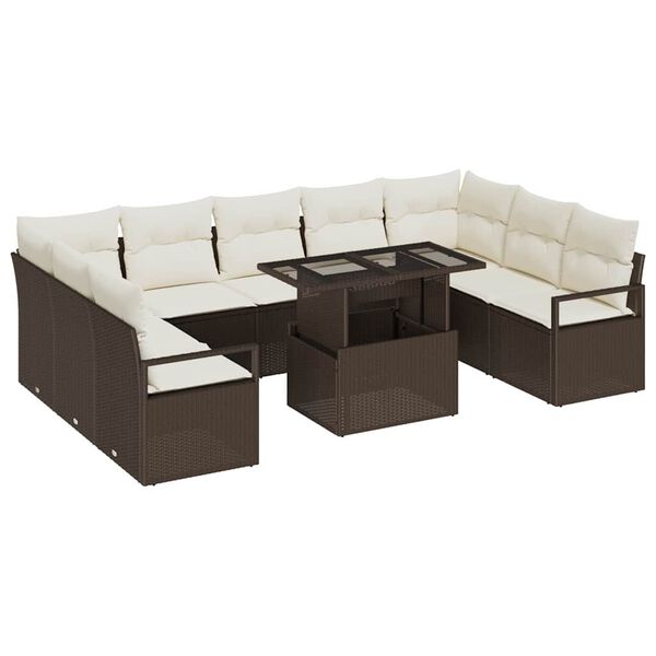 vidaXL Ensemble de canap&eacute; de jardin 10 pcs Marron et Cr&egrave;me polyrotin