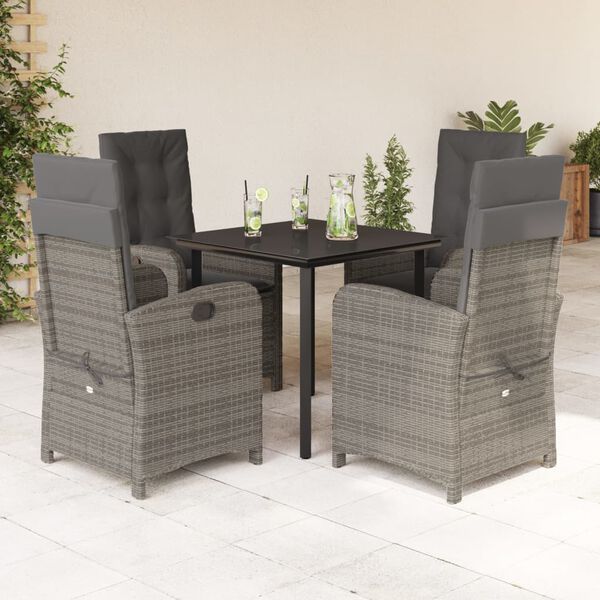 vidaXL Ensemble &agrave; manger de jardin 5 pcs coussins gris r&eacute;sine tress&eacute;e