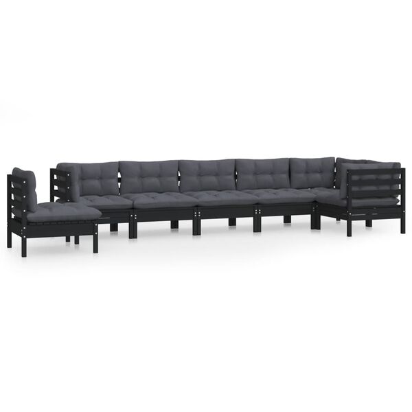 vidaXL Salon de jardin 8 pcs avec coussins Noir Bois de pin massif