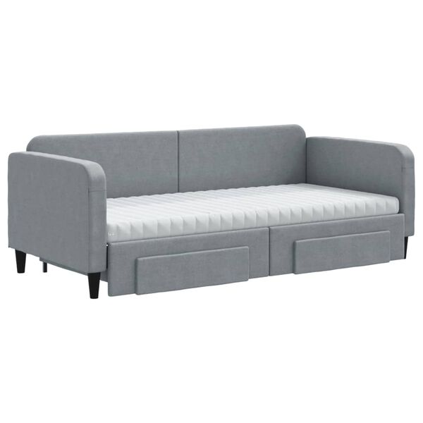vidaXL Lit de jour avec gigogne et tiroirs gris clair 90x190 cm tissu