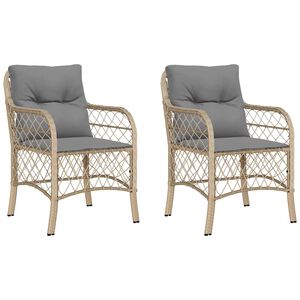 vidaXL Chaises de jardin avec coussins lot de 2 m&eacute;lange beige rotin