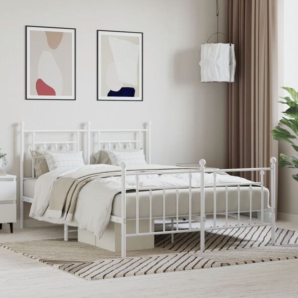 vidaXL Cadre de lit m&eacute;tal sans matelas et pied de lit blanc 140x190 cm