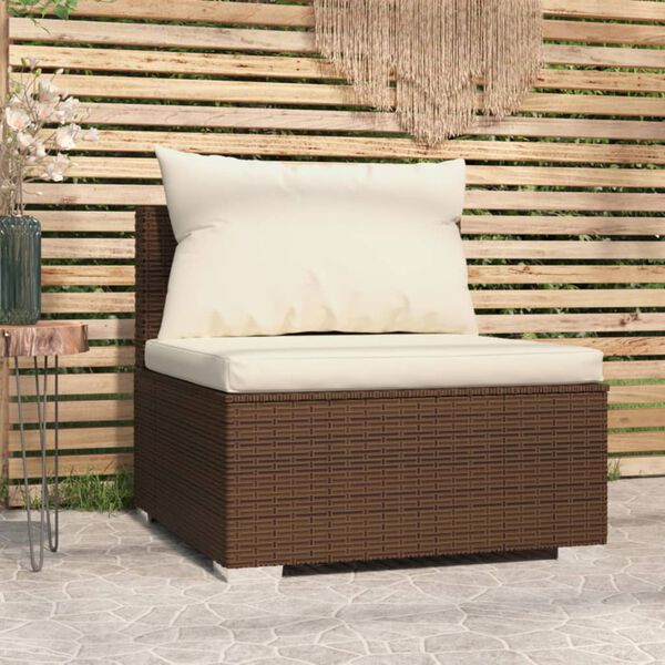 vidaXL Canap&eacute; central de jardin avec coussins Marron R&eacute;sine tress&eacute;e