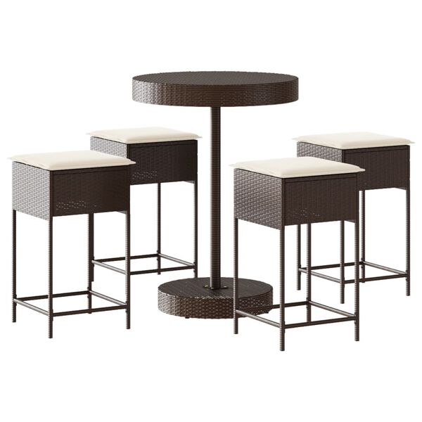 vidaXL Ensemble de bar de jardin avec coussins 5 pcs marron poly rotin