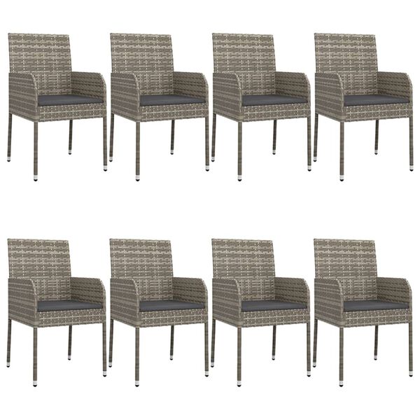 vidaXL Ensemble &agrave; manger de jardin 9pcs et coussins noir et gris