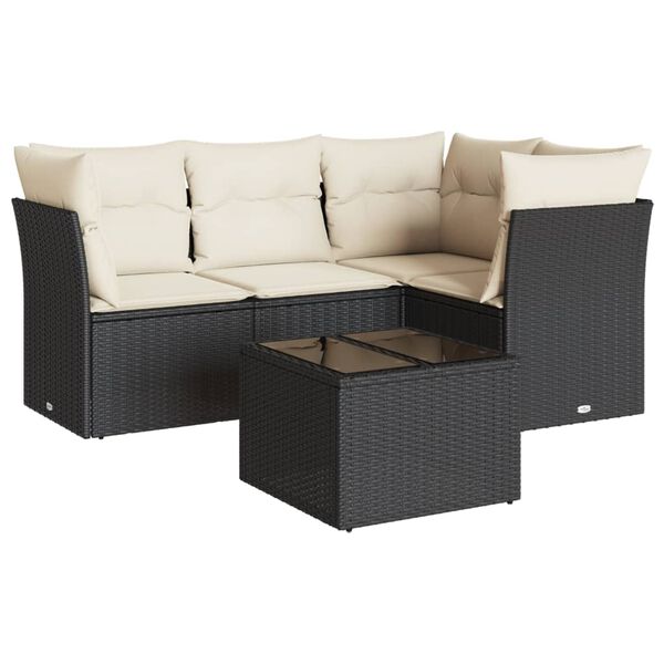 vidaXL Salon de jardin 5 pcs avec coussins noir r&eacute;sine tress&eacute;e