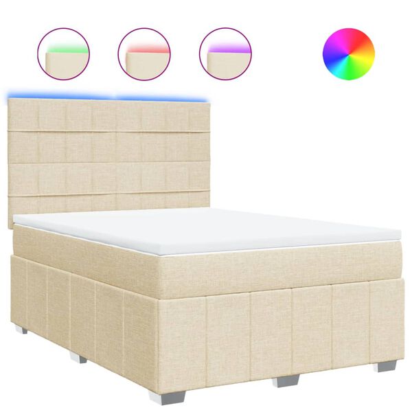 vidaXL Sommier &agrave; lattes de lit avec matelas Cr&egrave;me 160x200 cm Tissu