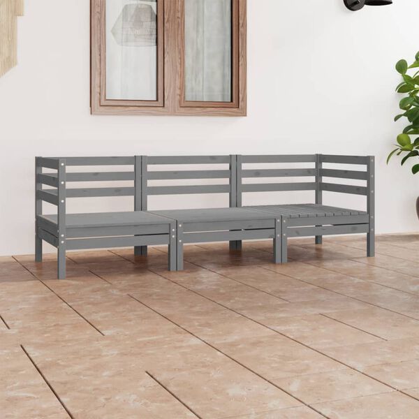 vidaXL Salon de jardin 3 pcs Gris Bois de pin massif