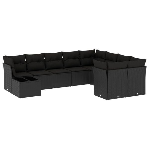 vidaXL Salon de jardin 10 pcs avec coussins noir r&eacute;sine tress&eacute;e