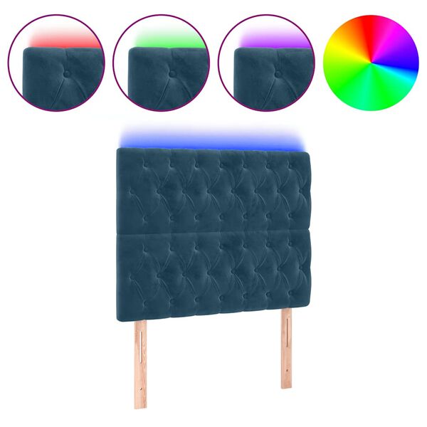 vidaXL T&ecirc;te de lit &agrave; LED Bleu fonc&eacute; 100x7x118/128 cm Velours