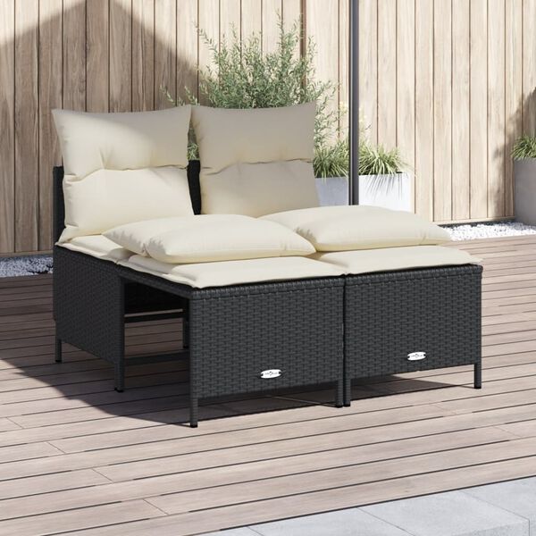 vidaXL Salon de jardin 4 pcs avec coussins noir r&eacute;sine tress&eacute;e