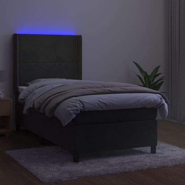 vidaXL Sommier &agrave; lattes de lit matelas LED Gris fonc&eacute; 90x190cm Velours