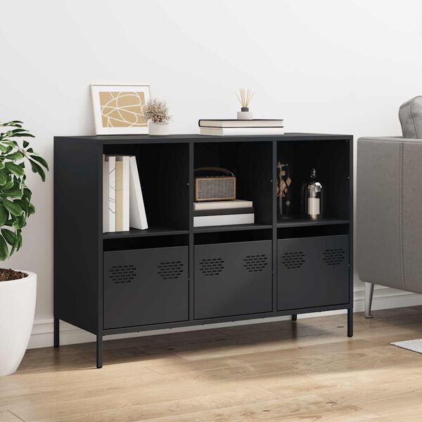 vidaXL Buffet noir 101,5x39x73,5 cm acier lamin&eacute; &agrave; froid