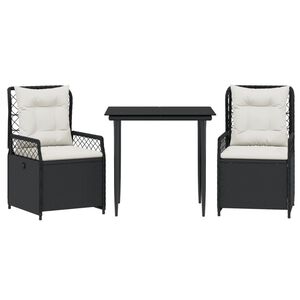 vidaXL Ensemble &agrave; manger de jardin avec coussins 3 pcs Noir