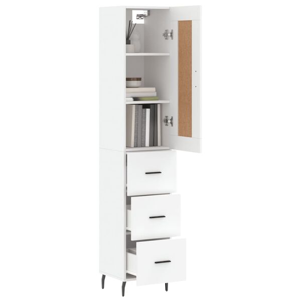 vidaXL Buffet haut Blanc 34,5x34x180 cm Bois d'ing&eacute;nierie