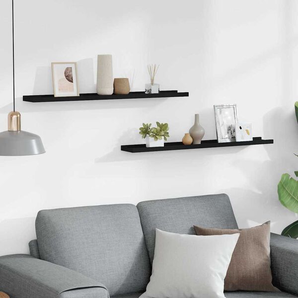 vidaXL Étagères à rebord pour cadre photo 2 pcs Noir 80x9x3 cm MDF