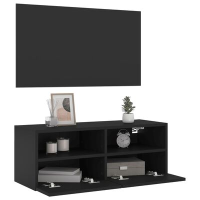 vidaXL Meuble TV mural noir 80x30x30 cm bois d'ingénierie