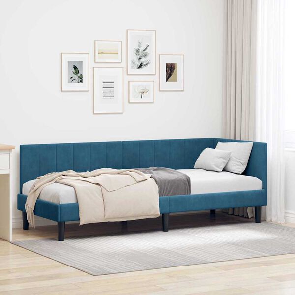vidaXL Cadre de lit d'angle Bleu 80 cm x 200 cm Velours