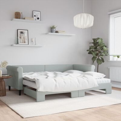 vidaXL Lit de jour avec gigogne et matelas gris clair 90x200cm velours