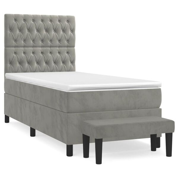 vidaXL Sommier &agrave; lattes de lit et matelas Gris clair 90x190 cm Velours