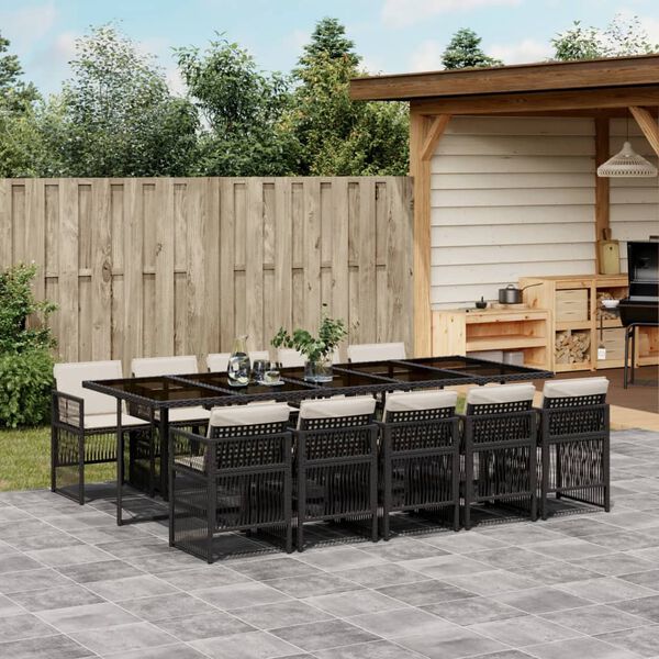 vidaXL Ensemble &agrave; manger de jardin 11 pcs coussins noir r&eacute;sine tress&eacute;e