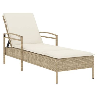 vidaXL Chaise longue avec coussin beige 63x200x81 cm résine tressée