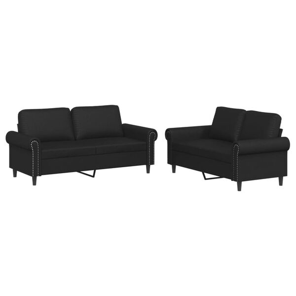 vidaXL Ensemble de canap&eacute;s 2 pcs avec coussins Noir Similicuir