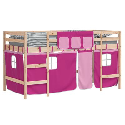 vidaXL Lit mezzanine enfants et rideaux rose 90x200cm bois pin massif