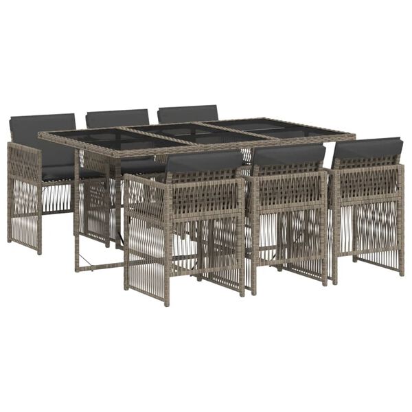 vidaXL Ensemble &agrave; manger de jardin et coussins 7 pcs gris rotin